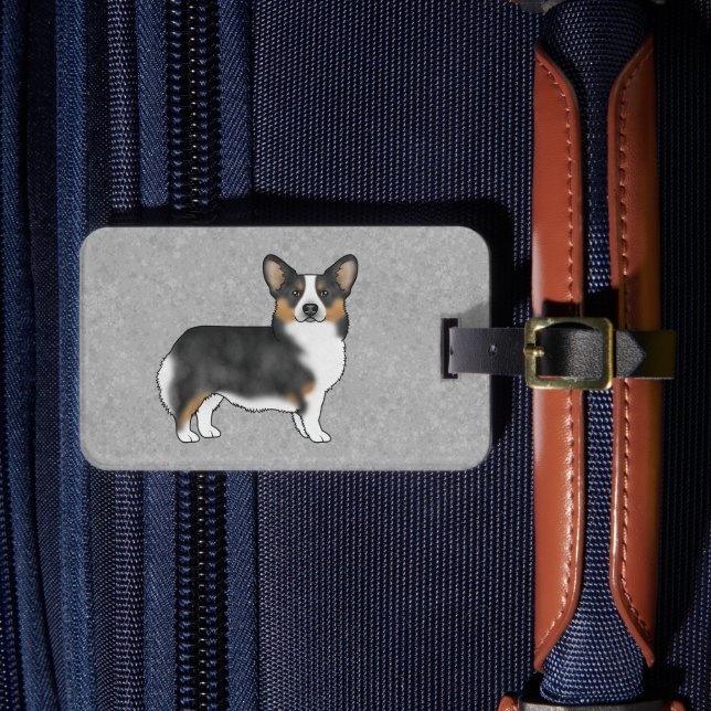Svart trefärgad Pembroke Welsh Corgi Tecknad Hund Bagagebricka (Framsida Insitu 4)