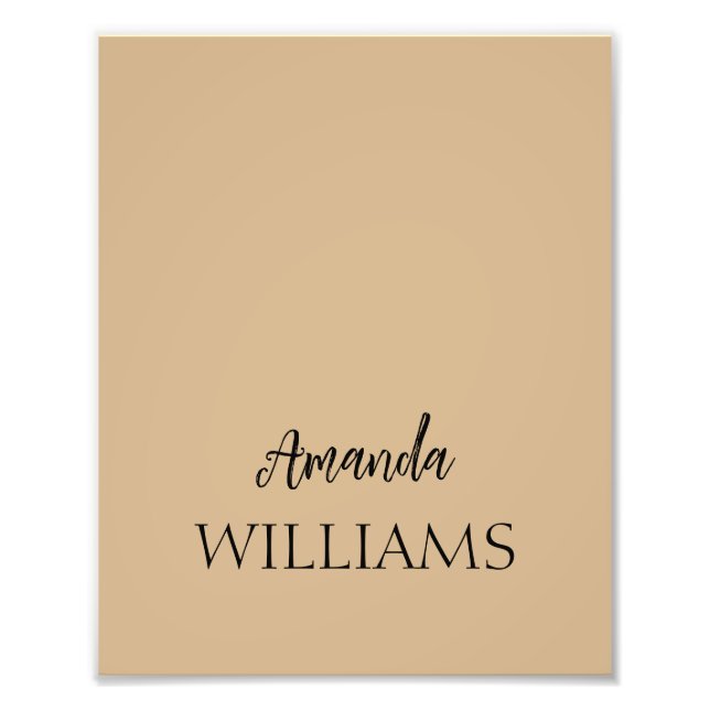 Svart Trendig Elegant förnamn efternamn | Tan Brow Fototryck (Framsidan)