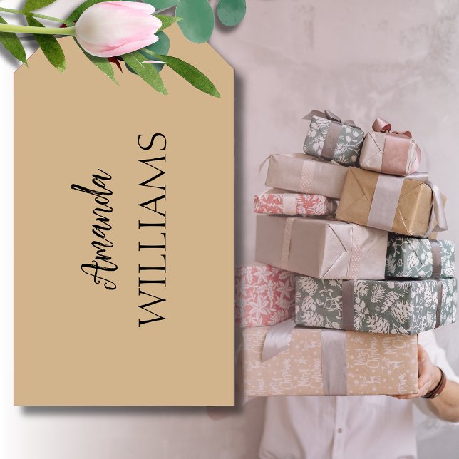 Svart Trendig Elegant förnamn efternamn | Tan Brow Presentetikett (Skapare uppladdad)