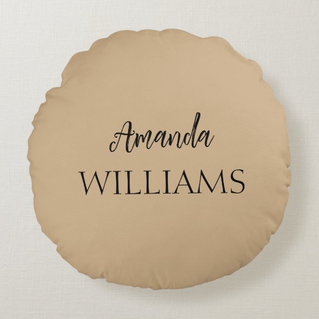 Svart Trendig Elegant förnamn efternamn | Tan Brow Rund Kudde (Framsidan)