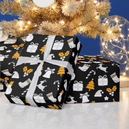 Svart Trendig jul Sömlös Mönster Presentpapper