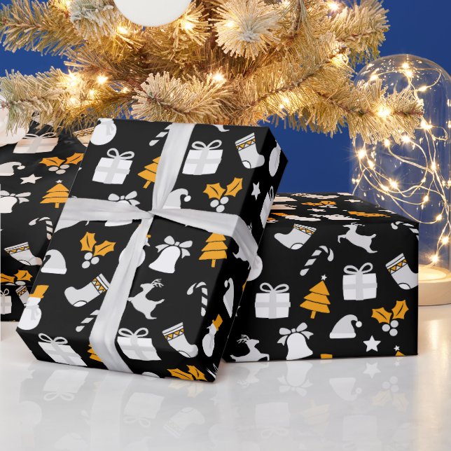 Svart Trendig jul Sömlös Mönster Presentpapper (Helgdagar)