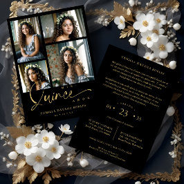 Svart Trendig Quinceañera Collage 4 Foton Inbjudningar