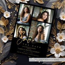 Svart trendig Quinceañera-kollage med 4 foton