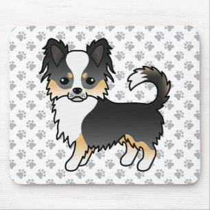 Svart tri-color lång päls Chihuahua hund & tassar Musmatta