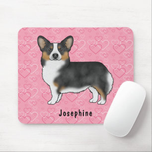 Svart Tri Pembroke Welsh Corgi Hjärtan Med Namn Musmatta
