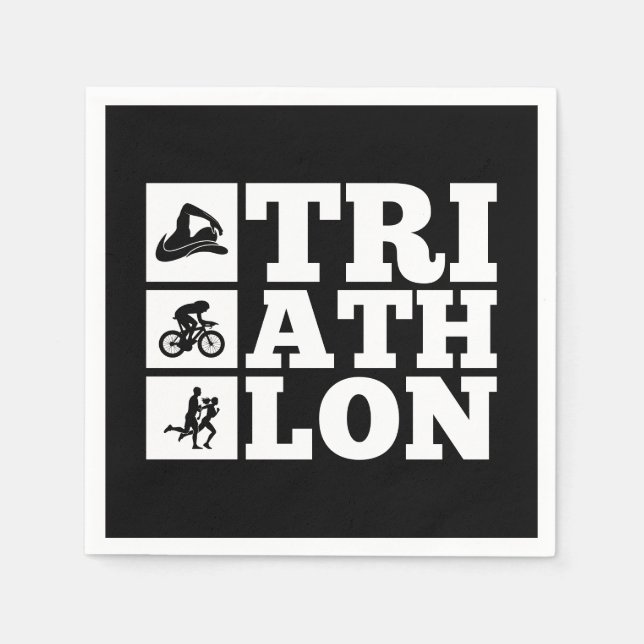 Svart ・ Triathlon Motivation Party Pappersservett (Framsidan)