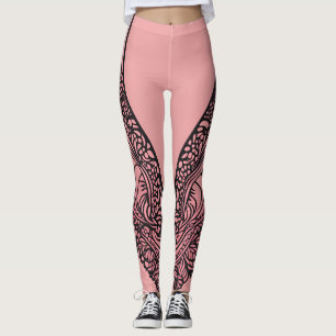Svart Tribal Spets Röda Fjärilsvingar AI konst Leggings