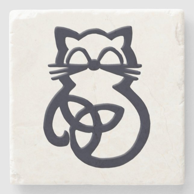 Svart Trinity Knut Celtic Katt Underlägg Sten (Framsidan)