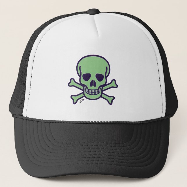 Svart truckerkeps för grönten grönt Skull (Framsida)
