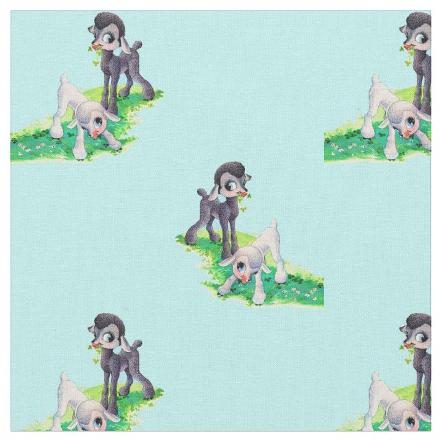 svart tryck för lambvitlamb tyg (Närbild)