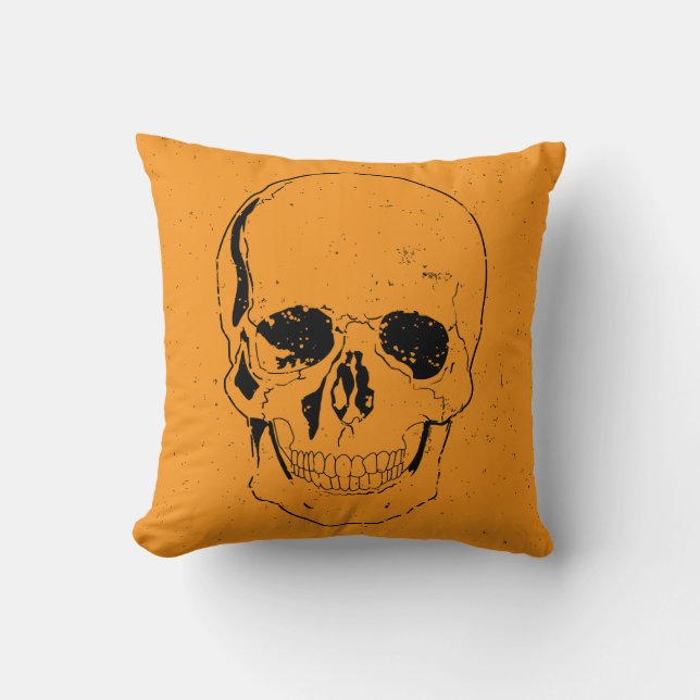 Svart, tryckt, Scary Halloween Skull Kudde (Framsida)