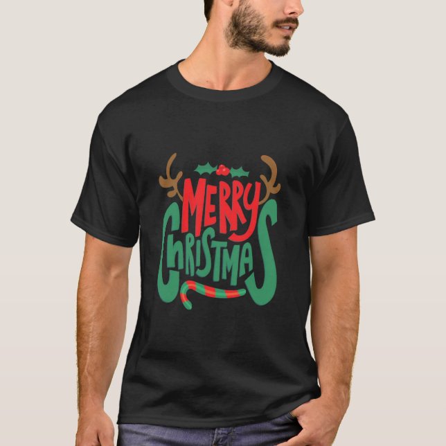 Svart tshirt för god jul t shirt (Framsida)