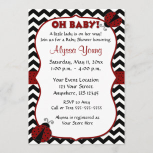 Svart tuggben Ladybug Baby Shower Inbjudan