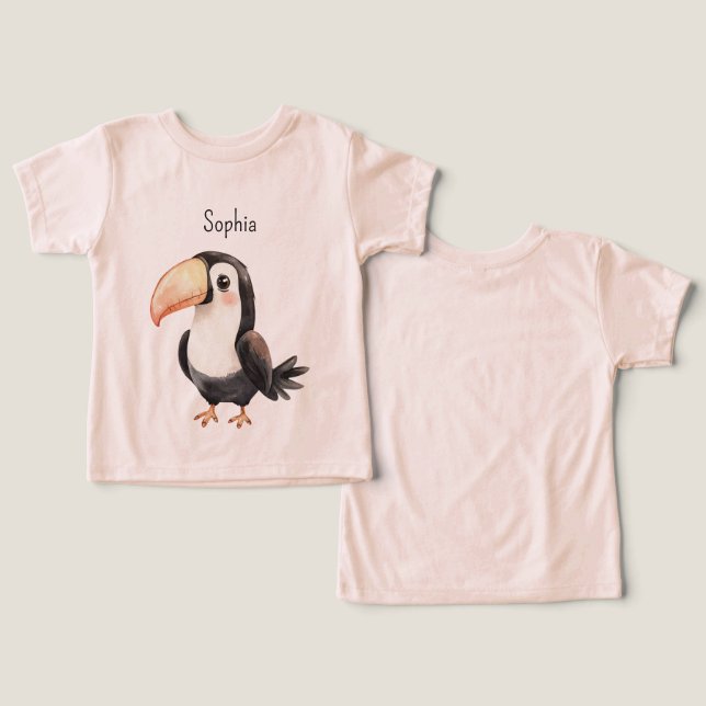 Svart Tukan Fågel Persika Näbb T Shirt (Design fram och bak)