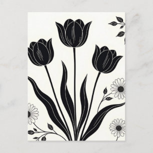 Svart Tulp Silhuett Mönster Vykort