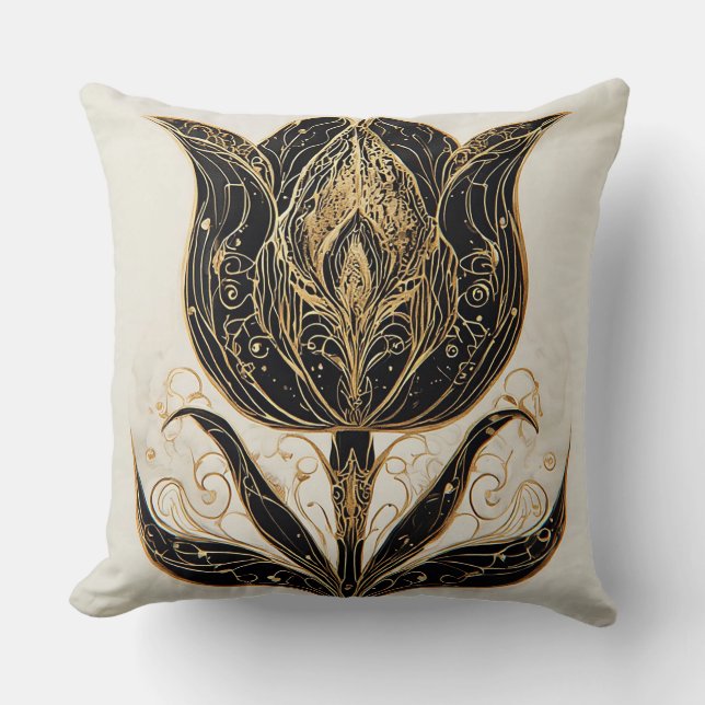 Svart Tulpan Elegant Hem Stil Blommig Konst Kudde (Framsida)