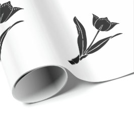 Svart tulpan som är svartvit, blomma, blommigt presentpapper