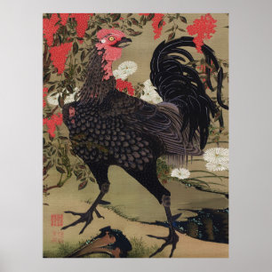 Svart tupp och Nandin av Ito Jakuchu Poster