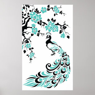 Svart turkos-blommar poster