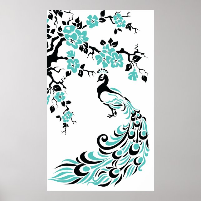 Svart turkos-blommar poster (Framsidan)