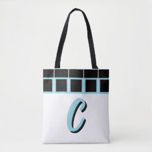 Svart & Turkos Geometrisk Monogram Tote Tygkasse