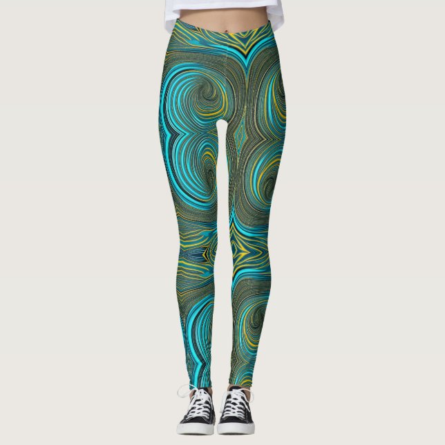 Svart turkos Grönt guld Leggings (Framsida)