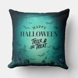 Svart turkos modern happy halloween kudde