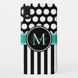 Svart Turkos Vit Randig Polkad Monogram
