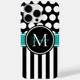 Svart Turkos Vit Randig Polkad Monogram