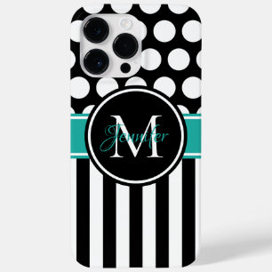 Svart Turkos Vit Randig Polkad Monogram