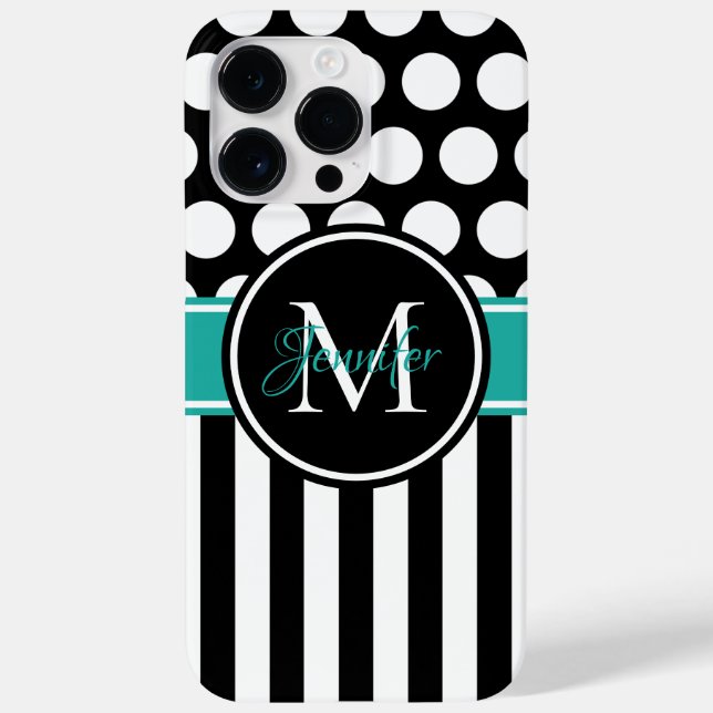 Svart Turkos Vit Randig Polkad Monogram (Baksida)