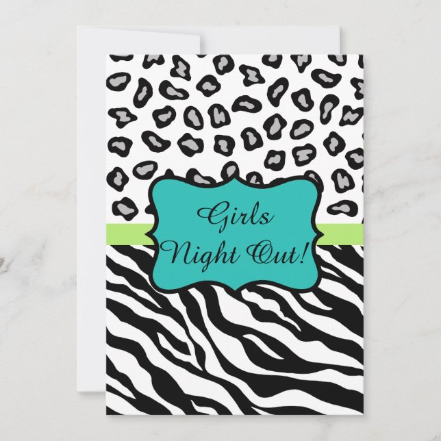 Svart turkos Zebra Leopard Skin Girls Night Out Inbjudningar (Framsida)