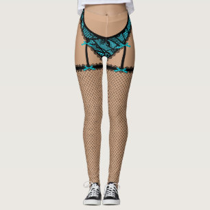 Svart- & turkosdamunderkläder (klippt fransk) leggings
