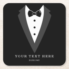 Svart Tuxedo Groom-Marskalkar, Bröllopsfest Underlägg Papper Kvadrat