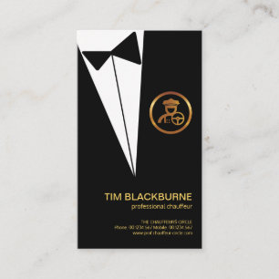 Svart Tuxedo Guld Chauffeur Boutonniere Button Visitkort