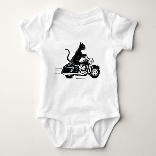 Svart tuxedo-katt som kör motorcykel t shirt (Framsida)
