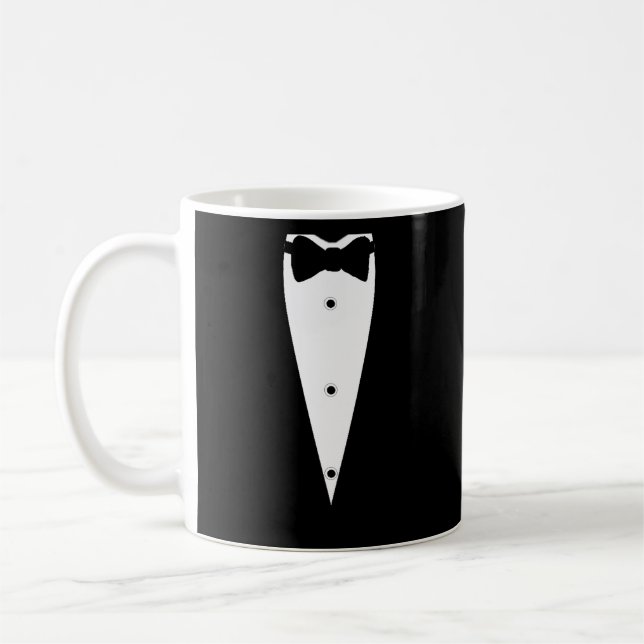 Svart Tuxedo Kostym Jacka med Bow-Tie för bärbara  Kaffemugg (Vänster)