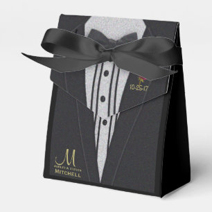 Svart Tuxedo Monogram med Röd ros Presentaskar