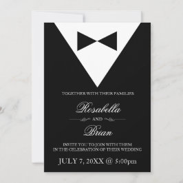 Svart Tuxedo- och White Dress Wedding-inbjudningar Inbjudningar