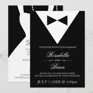 Svart Tuxedo- och White Dress Wedding-inbjudningar Inbjudningar