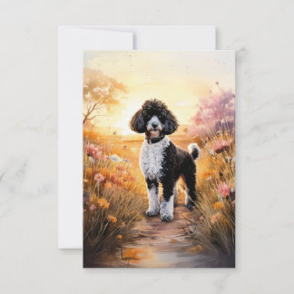 Svart Tuxedo Pudel på ett Väg-anteckningskort Tack Kort