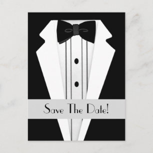 Svart Tuxedo sparar datum Meddelande Vykort