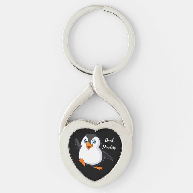 Svart Twisted Heart Silverfärgad Nyckelring (Framsidan)