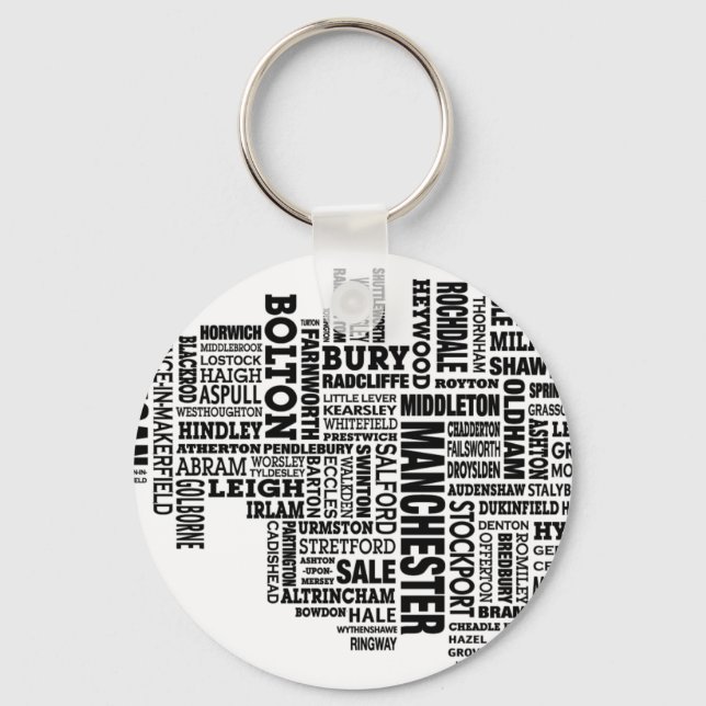 Svart typ karta i Underbarare Manchester Nyckelring (Framsida)