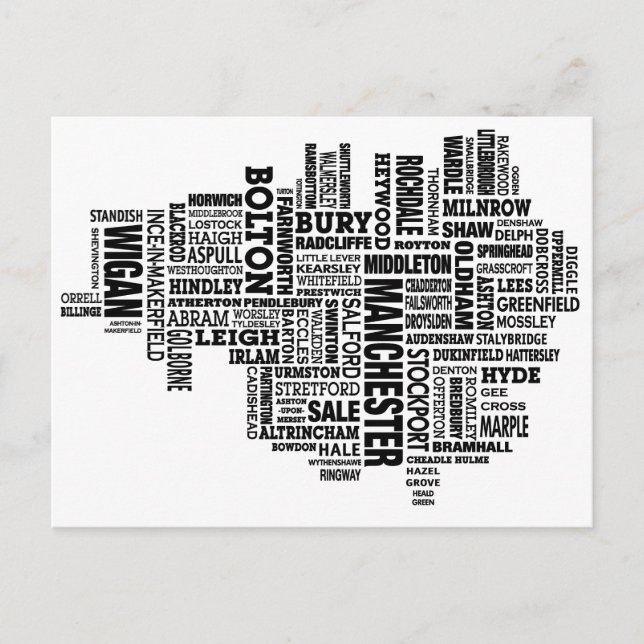 Svart typ karta i Underbarare Manchester Vykort (Framsida)