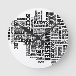 Svart typkarta av mer underbara Manchester Rund Klocka