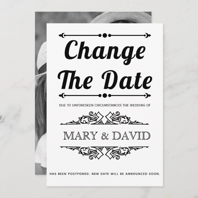 Svart typografi Ändra datummeddelande Spara Datumet (Fram/baksida)