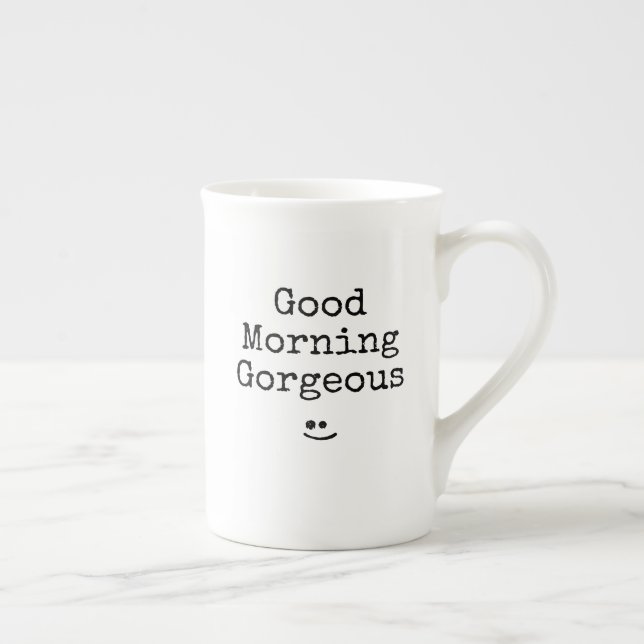 Svart typografi fras God morgon underbar Benporslin Mugg (Höger)
