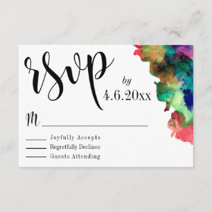 Svart typografi med färgstark OSA av vattenfärgsfä Kort